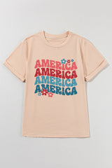 Khaki AMERICA Letter Floral Print T Shirt Graphic Tees JT's Designer Fashion