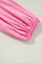 Bright Pink Balloon Sleeve Button Up Mini Shirt Dress Mini Dresses JT's Designer Fashion