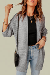 Gray Ribbed Open Front Knit Cardigan Sweaters & Cardigans JT's Designer Fashion