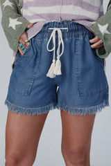 Ashleigh Blue Raw Hem Drawstring High Waist Denim Shorts with Pockets Ashleigh Blue 100%Cotton Denim Shorts JT's Designer Fashion