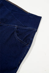 Dusk Blue Solid Crossed Waist High Elastic Fit Flare Knit Jeans Jeans JT's Designer Fashion