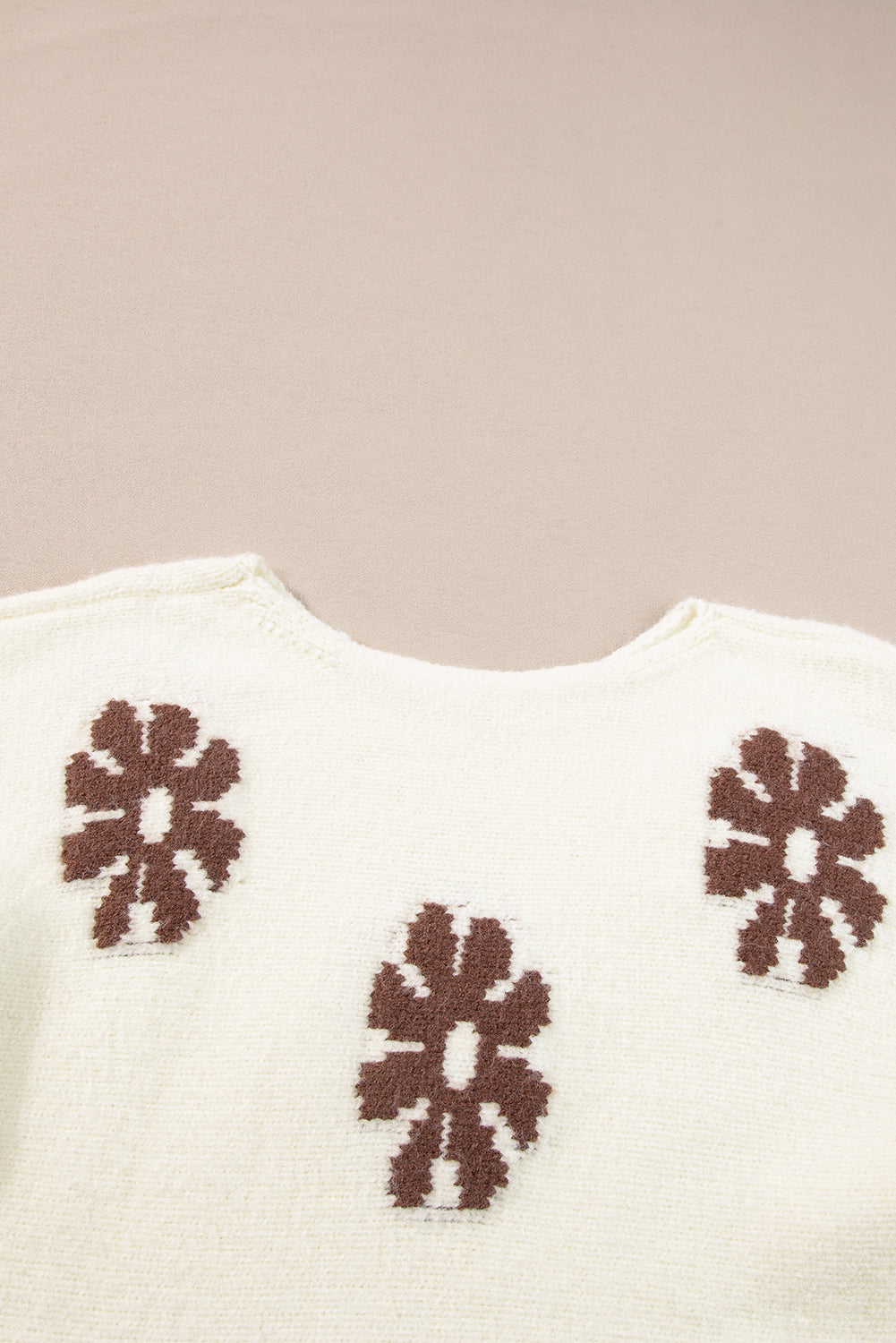 White Colorblock Floral Pattern Round Neck Sweater Sweaters JT's Designer Fashion