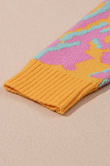 Bright Pink Plus Size Leopard Ribbed Trim Sweater Plus Size Sweaters & Cardigans JT's Designer Fashion