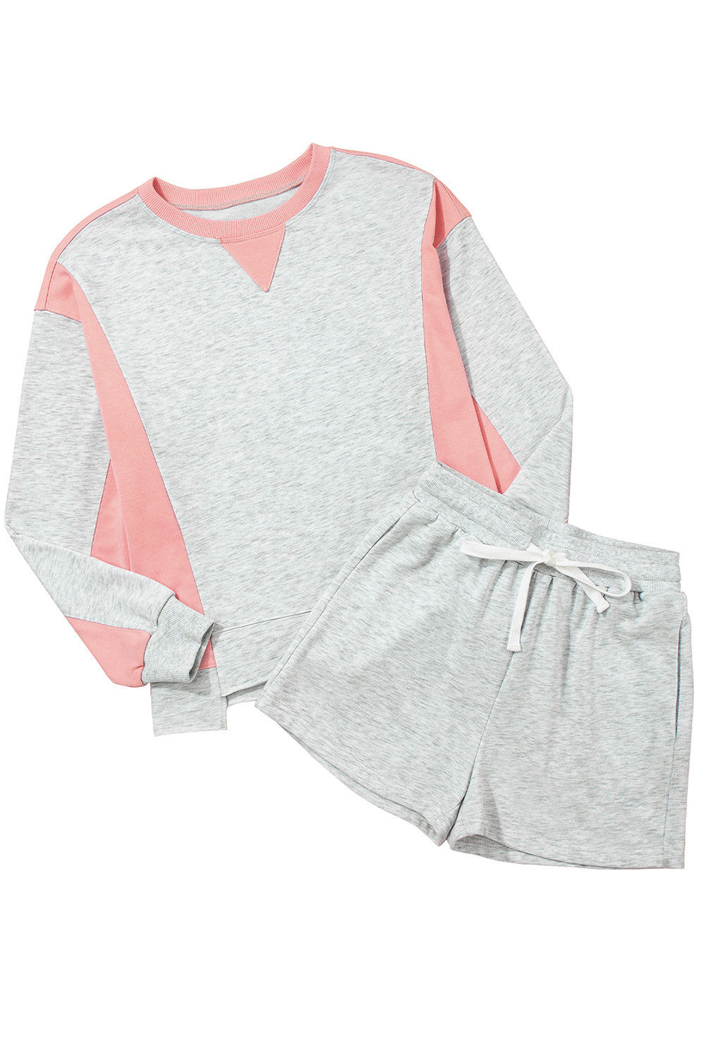 Light Grey Color Block Raw Hem Pullover and Casual Shorts Set Short Sets JT's Designer Fashion