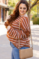 Brown Stripe Drop Shoulder Casual Sweater Sweaters JT's Designer Fashion