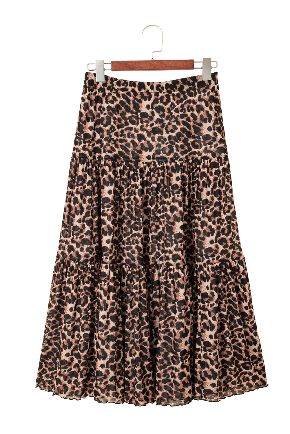 Brown Leopard Floral Reversible Ruffle Hem Maxi Skirt Skirts & Petticoat JT's Designer Fashion