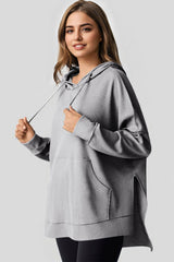 Gray Waffle Knit Fleece Lined High Low Oversized Hoodie Sweatshirts & Hoodies JT's Designer Fashion