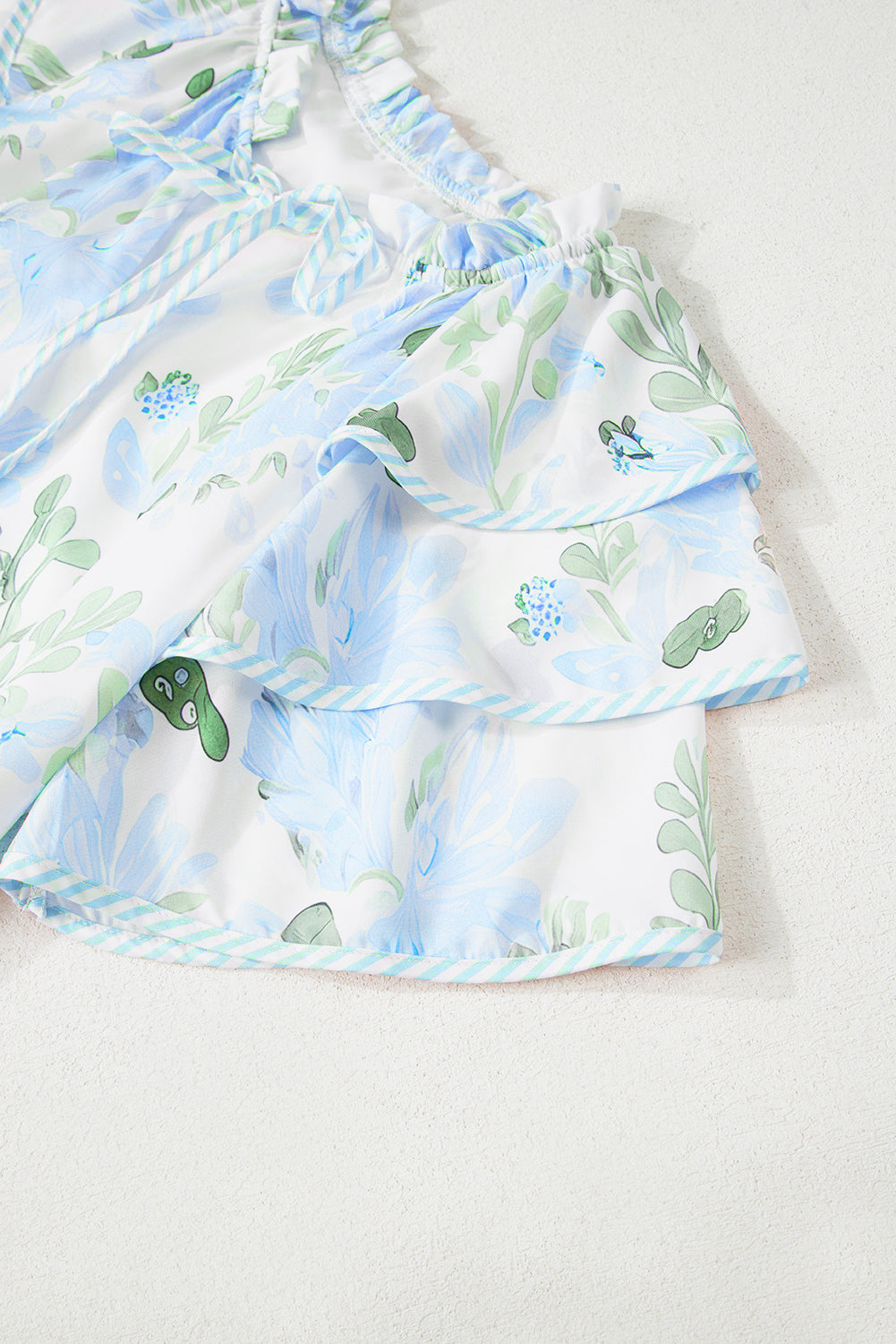 Sky Blue Floral Contrast Edge Layered Short Sleeve Mini Dress Floral Dresses JT's Designer Fashion