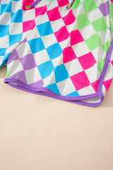 Multicolour Checkered Drawstring Elastic Waist Casual Shorts Casual Shorts JT's Designer Fashion