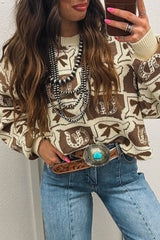 Brown Bows & Horseshoes Pattern Western Fashion Print Sweater Brown 52%Viscose+26%Polyester+22%Polyamide Sweaters JT's Designer Fashion