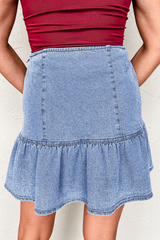 Beau Blue Asymmetric Ruffle Overlay Denim Mini Skirt Skirts & Petticoat JT's Designer Fashion