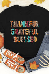 Black Thankful Grateful Blessed Leopard Print Crewneck T Shirt Graphic Tees JT's Designer Fashion