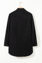 Black Corduroy Shirt Style Full Button Long Sleeve Shift Mini Dress Mini Dresses JT's Designer Fashion