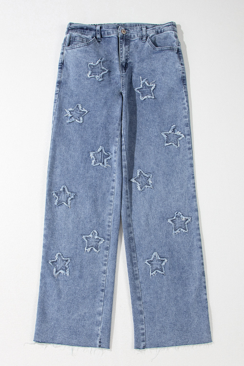 Dusk Blue Foiled Star Patchwork Straight Leg Loose Jeans Jeans JT's Designer Fashion