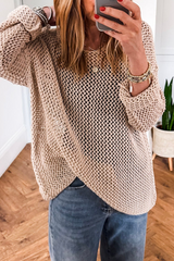 Smoke Gray Crochet Hollow-out Jumper Top Sweater Sweaters JT's Designer Fashion