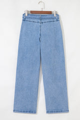 Beau Blue Western Washed Bow Knot Sash Wide Leg Jeans Jeans JT's Designer Fashion