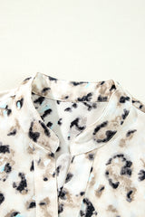 Khaki Leopard Print Buttoned Front 3/4 Sleeve Tiered Ruffled Hem Dress Mini Dresses JT's Designer Fashion