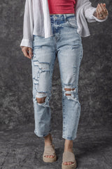 Sky Blue Light Wash Frayed Slim Fit High Waist Jeans Sky Blue 93%Cotton+5%polyester+2%Elastane Jeans JT's Designer Fashion