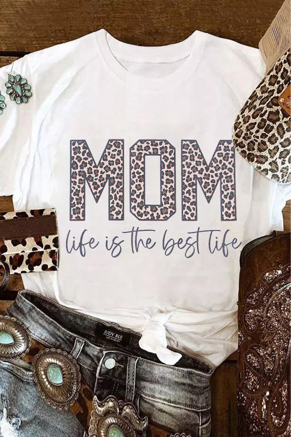 White MOM life is the best life Graphic T Shirt White 95%Polyester+5%Elastane Graphic Tees JT's Designer Fashion