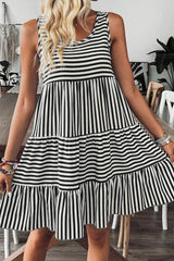 Black Stripe U Neck Sleeveless Loose Fit Mini Dress Dresses JT's Designer Fashion