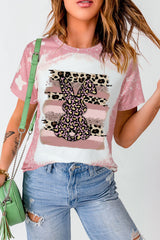 Pink Tie Dye Contrast Leopard Rabbit Graphic T Shirt Graphic Tees JT's Designer Fashion