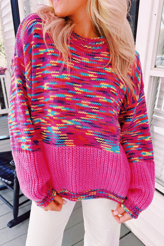 Bright Pink Rainbow Confetti Drop Shoulder Sweater Sweaters JT's Designer Fashion