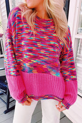 Bright Pink Rainbow Confetti Drop Shoulder Sweater Sweaters JT's Designer Fashion