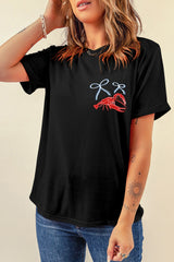 Black Girlie Bow Crawfish Printed T Shirt Graphic Tees JT's Designer Fashion