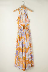 Tied Printed Grecian Sleeveless Long Dress Maxi Dresses JT's Designer Fashion