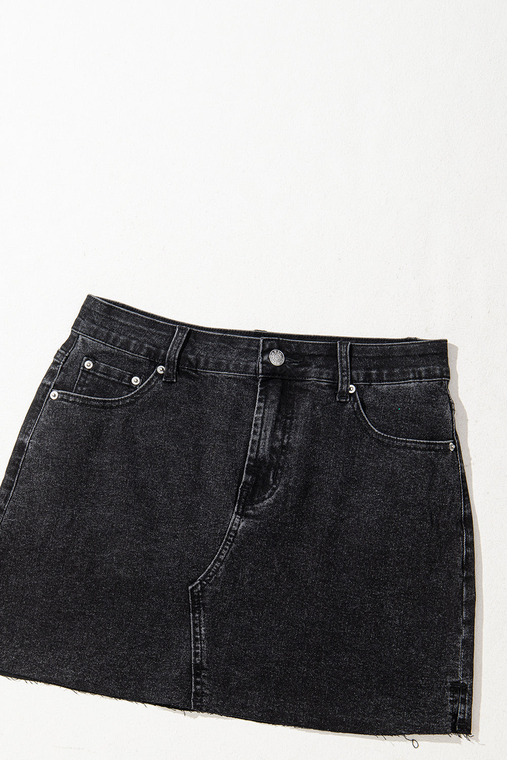 Carbon Grey Mineral Wash Ripped Raw Hem Denim Mini Skirt Skirts & Petticoat JT's Designer Fashion