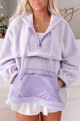Lavendula Zipped Patch Pocket Fuzzy Drawstring Hoodie Sweatshirts & Hoodies JT's Designer Fashion