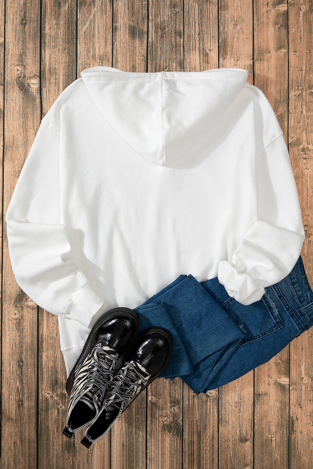 White Fleece Lined Kangaroo Pocket Drawstring Chunky Hoodie Sweatshirts & Hoodies JT's Designer Fashion