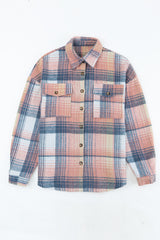 Pink Plaid Flap Pockets Shacket Plaid Shackets JT's Designer Fashion