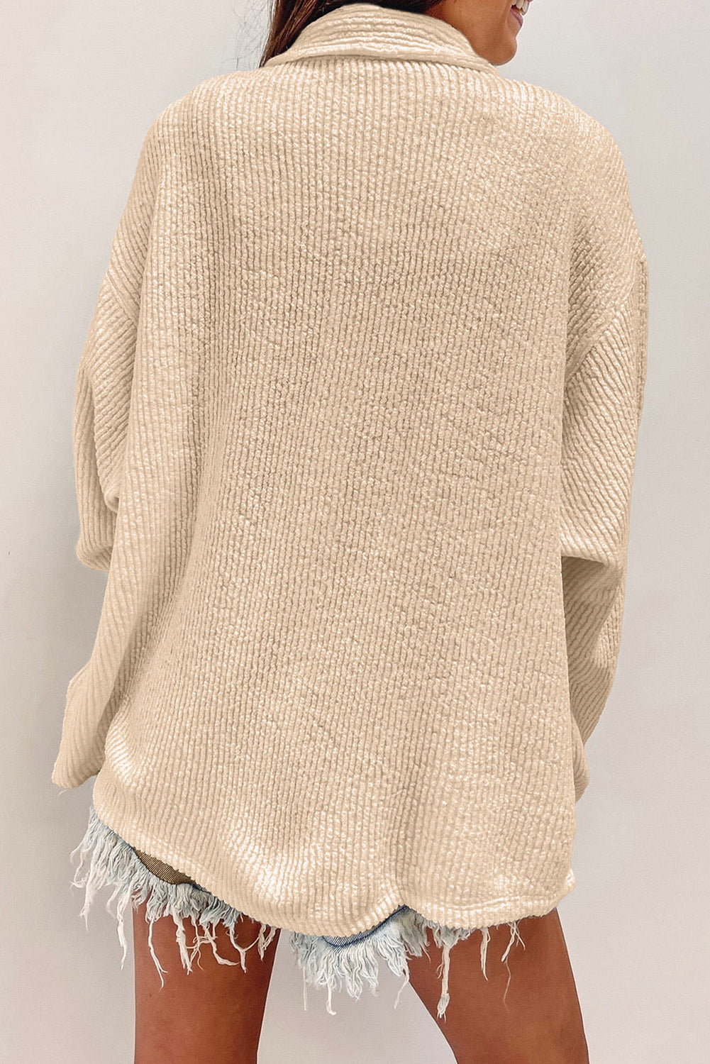 Apricot Solid Color Corduroy Buttoned Long Sleeve Shacket Jackets JT's Designer Fashion