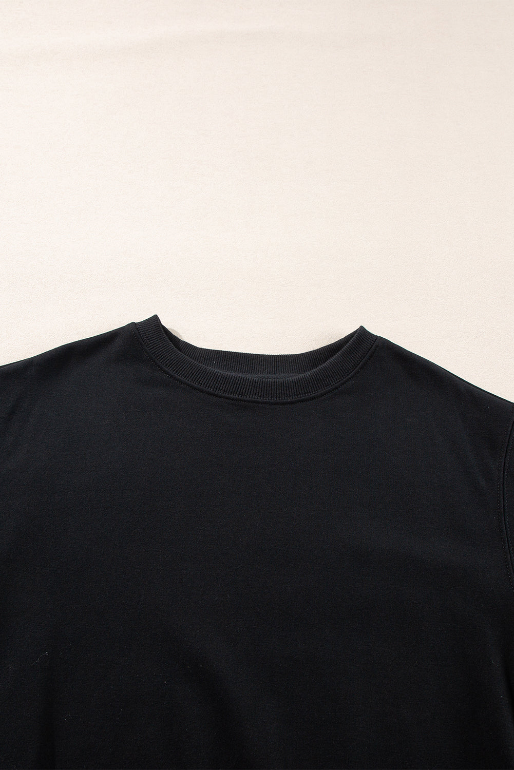 Black Plain Drop Shoulder Crewneck Pullover Sweatshirt Sweatshirts & Hoodies JT's Designer Fashion