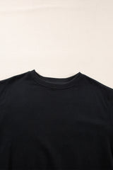 Black Plain Drop Shoulder Crewneck Pullover Sweatshirt Sweatshirts & Hoodies JT's Designer Fashion