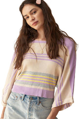 Purple Stripe Borderline Rib Knit Cuffed Dolman Sleeve Sweater Sweaters JT's Designer Fashion