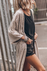 Apricot Sequin 3/4 Sleeve Open Front Duster Kimono Kimonos JT's Designer Fashion