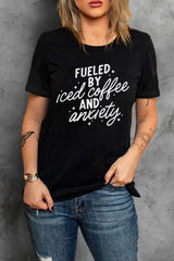 Black FUELED BY iced coffee AND anxiety Graphic Tee Graphic Tees JT's Designer Fashion
