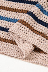 Multicolour Striped Knitted Drop Shoulder Round Neck Sweater Sweaters JT's Designer Fashion