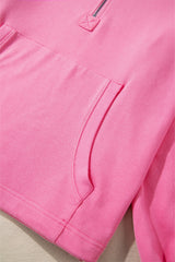 Bonbon Solid Kangaroo Pocket Half Zipper Oversized Hoodie Sweatshirts & Hoodies JT's Designer Fashion