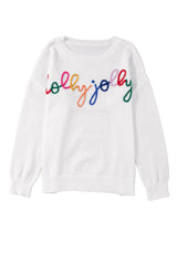 White Holly Jolly Round Neck Casual Sweater Sweaters JT's Designer Fashion