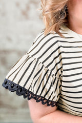 Black Stripe Eyelet Trimmed Ruffled Short Sleeve Plus Size Top Plus Size Tops & Tees JT's Designer Fashion