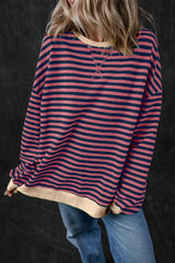 Red Stripe Oversized Contrast Trim Pullover Sweatshirt Sweatshirts & Hoodies JT's Designer Fashion