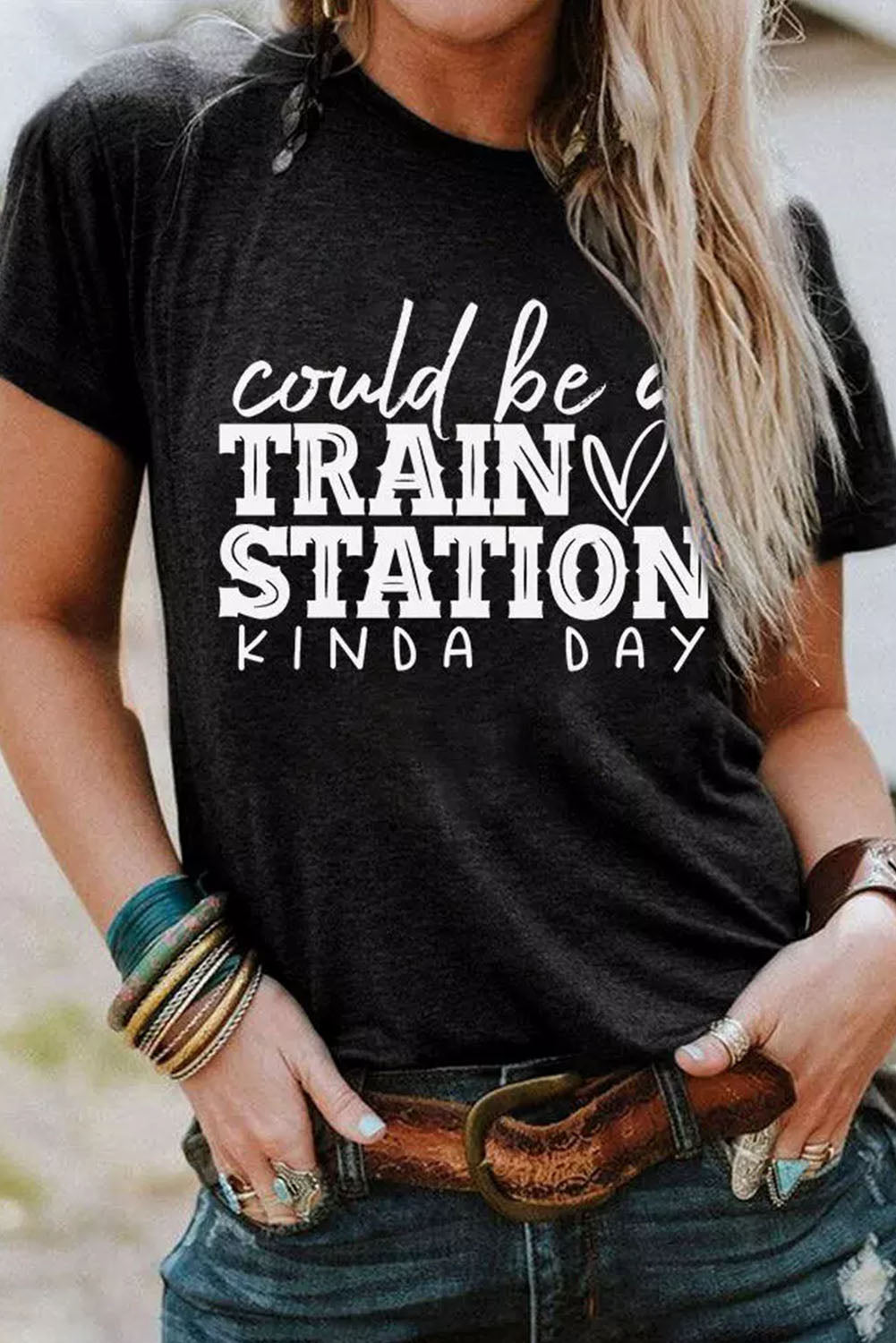 Black Could be a TRAIN STATION KINDA DAY Graphic Tee Graphic Tees JT's Designer Fashion