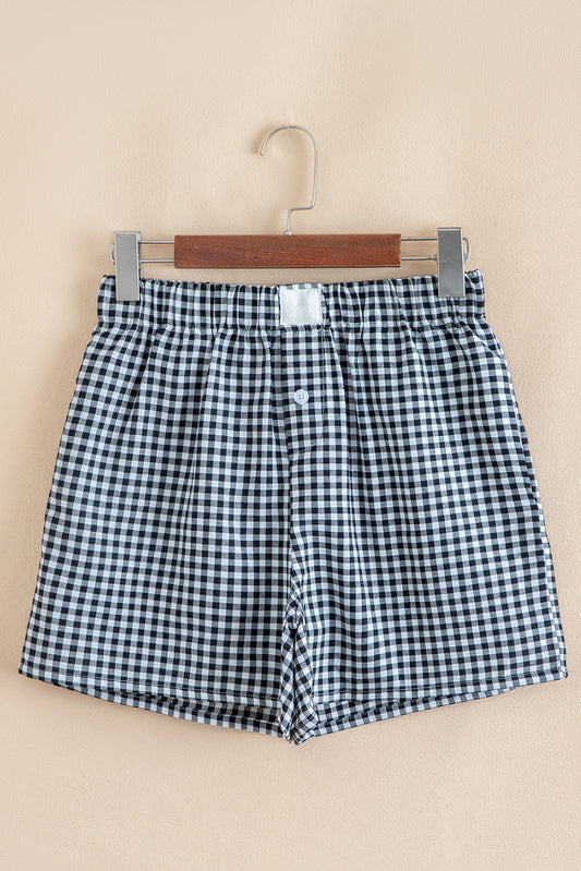 Black Gingham Printed High Waist Shorts Casual Shorts JT's Designer Fashion