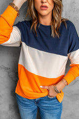 Colorblock Orange Contrast Stitching Sweatshirt with Slits Sweatshirts & Hoodies JT's Designer Fashion