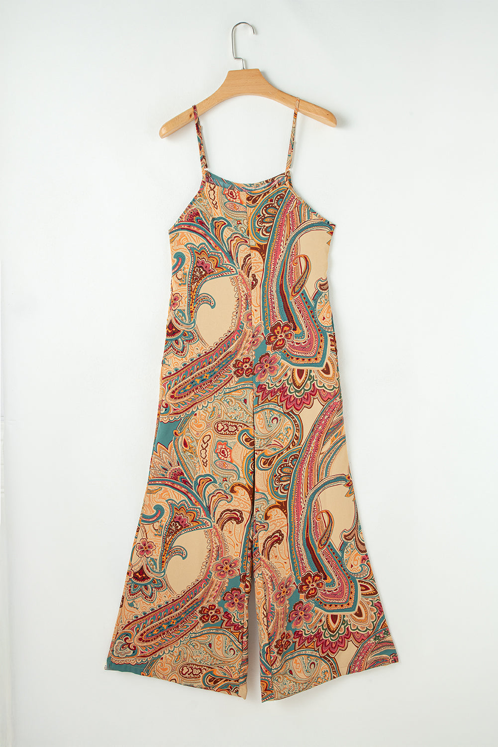 Red Paisley Printed Spaghetti Straps Elegant Wide Leg Jumpsuit Jumpsuits & Rompers JT's Designer Fashion