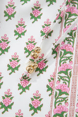 Pink Floral Print Bubble Sleeve Neck Tie Ruffled Dress Floral Dresses JT's Designer Fashion