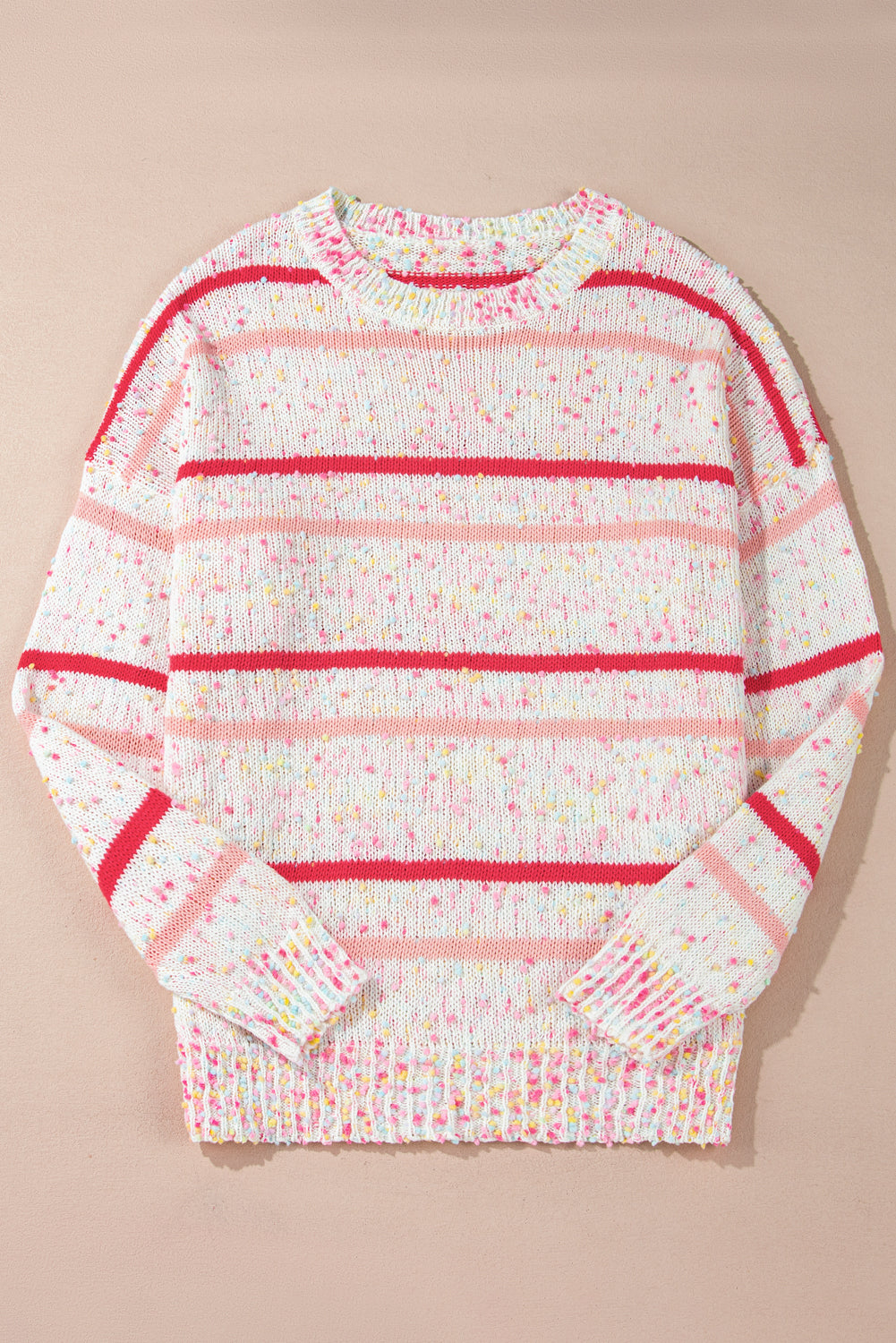 Pink Stripe Drop Shoulder Side Split Plus Size Sweater Plus Size Sweaters & Cardigans JT's Designer Fashion